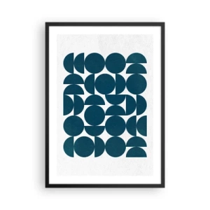 Plagát v čiernom ráme - Geometrická kompozícia s modrými kruhmi - 50x70cm - Kruhy a polkruhy - Moderná nástenná dekorácia do obývacej izby a spálne ARTTOR