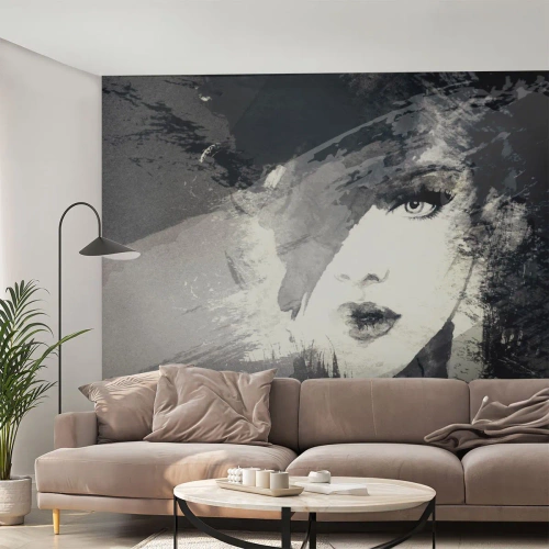 Fototapeta Standard Eco - Za šedým závojom - Ženská tvár, Čierna a biela, Oči - 150x105 cm