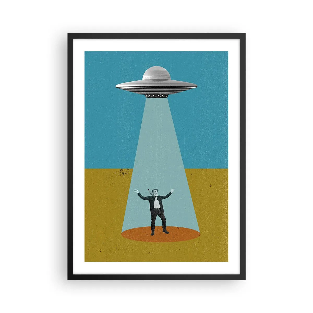 Plagát v čiernom ráme - Retro ilustrácia únosu UFO - 50x70cm - Blízke stretnutie - Moderná nástenná dekorácia do obývacej izby a spálne ARTTOR
