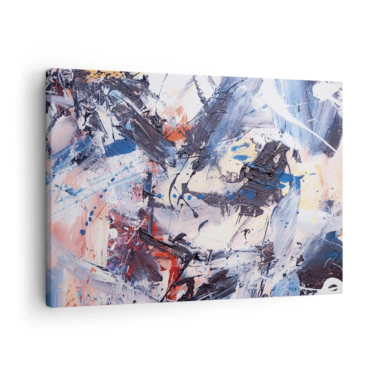 Obraz na plátne - Abstrakcia s dynamickými ťahmi štetcom v modrej a červenej farbe. - 70x50cm - Bláznivý tanec abstrakcie - Moderná nástenná dekorácia do obývacej izby a spálne ARTTOR