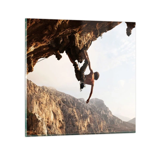 Obraz na skle - Svet zovretý v ruke na zosuve balvanu - 30x30 cm