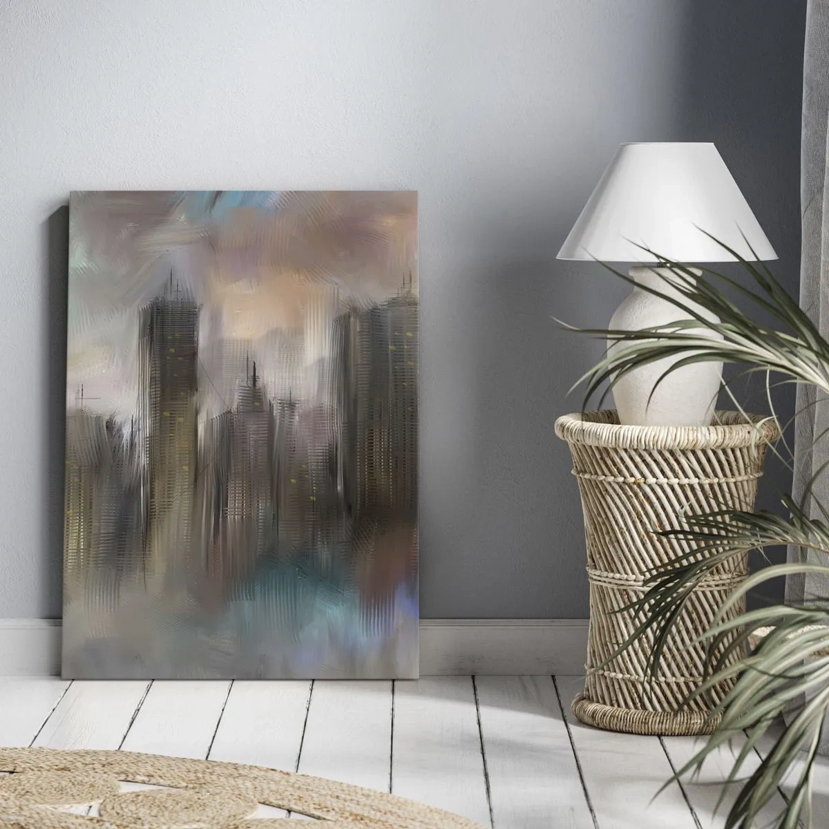 Obraz na plátne - Kompozícia z ocele, kameňa a hmly - 50x70 cm