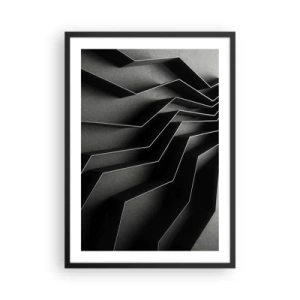 Plagát v čiernom ráme - Čiernobiela kompozícia geometrických, priestorových štruktúr - 50x70cm - Priestorový poriadok - Moderná nástenná dekorácia do obývacej izby a spálne ARTTOR