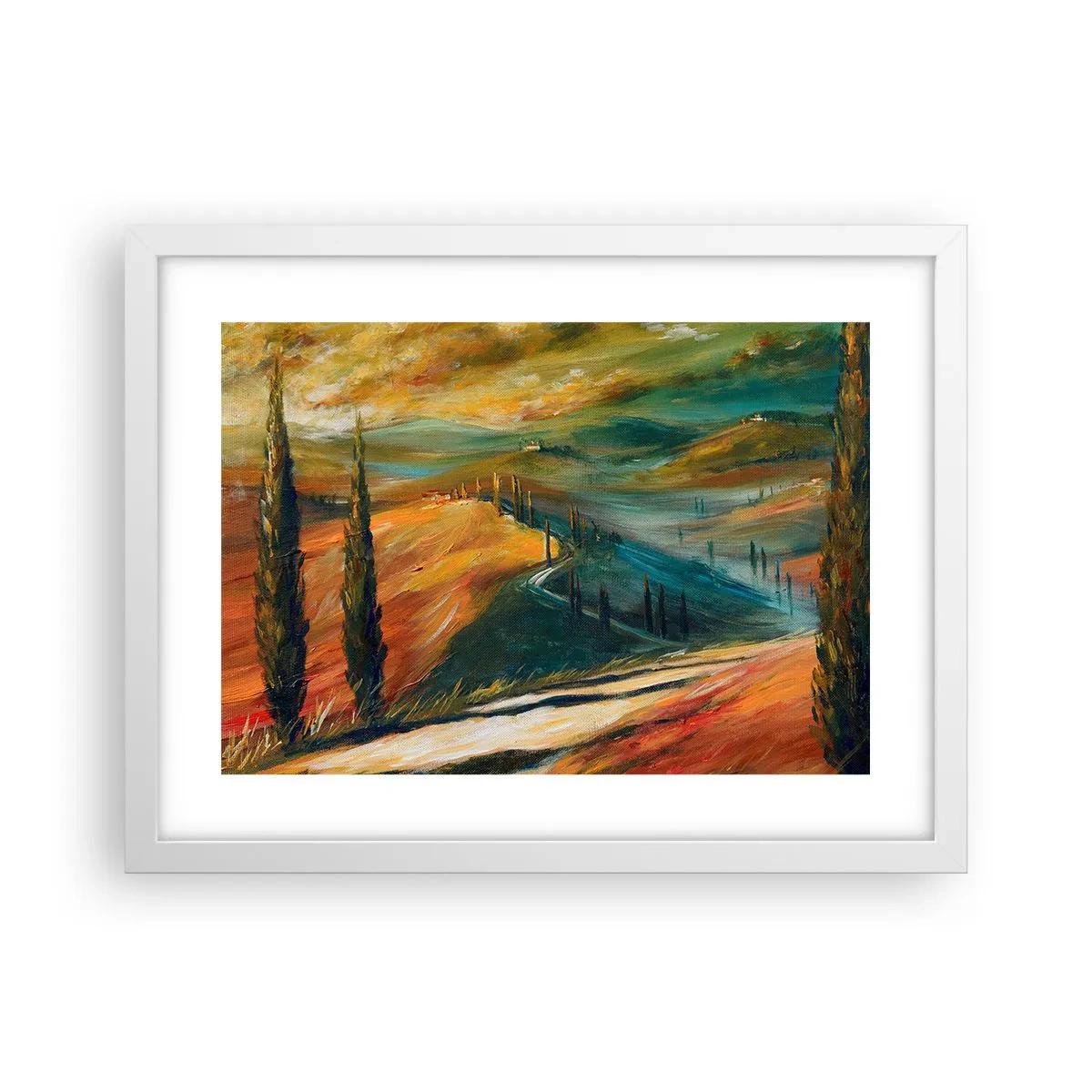 Plagát v bielom ráme - Toskánska krajina - 40x30 cm