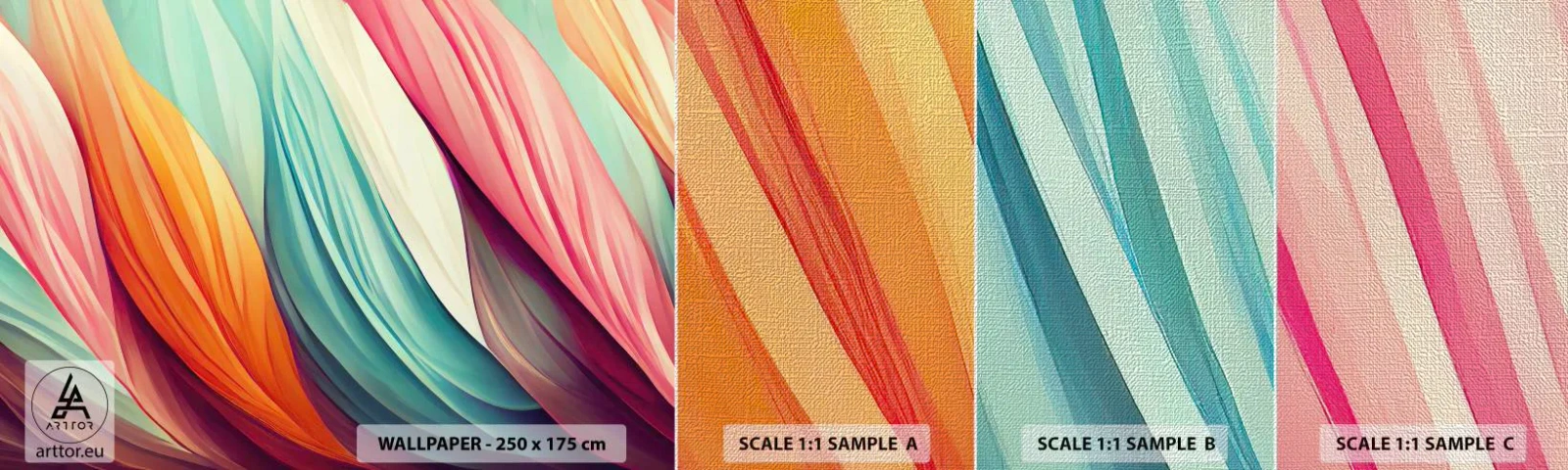 Vzorka fototapety Premium Canvas - Dúhový uzol - Pastel, Čiary, Abstrakcia - 100x30 cm