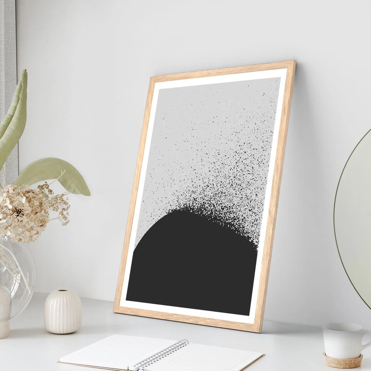 Plagát v ráme zo svetlého duba - Pohyb častíc - 61x91 cm