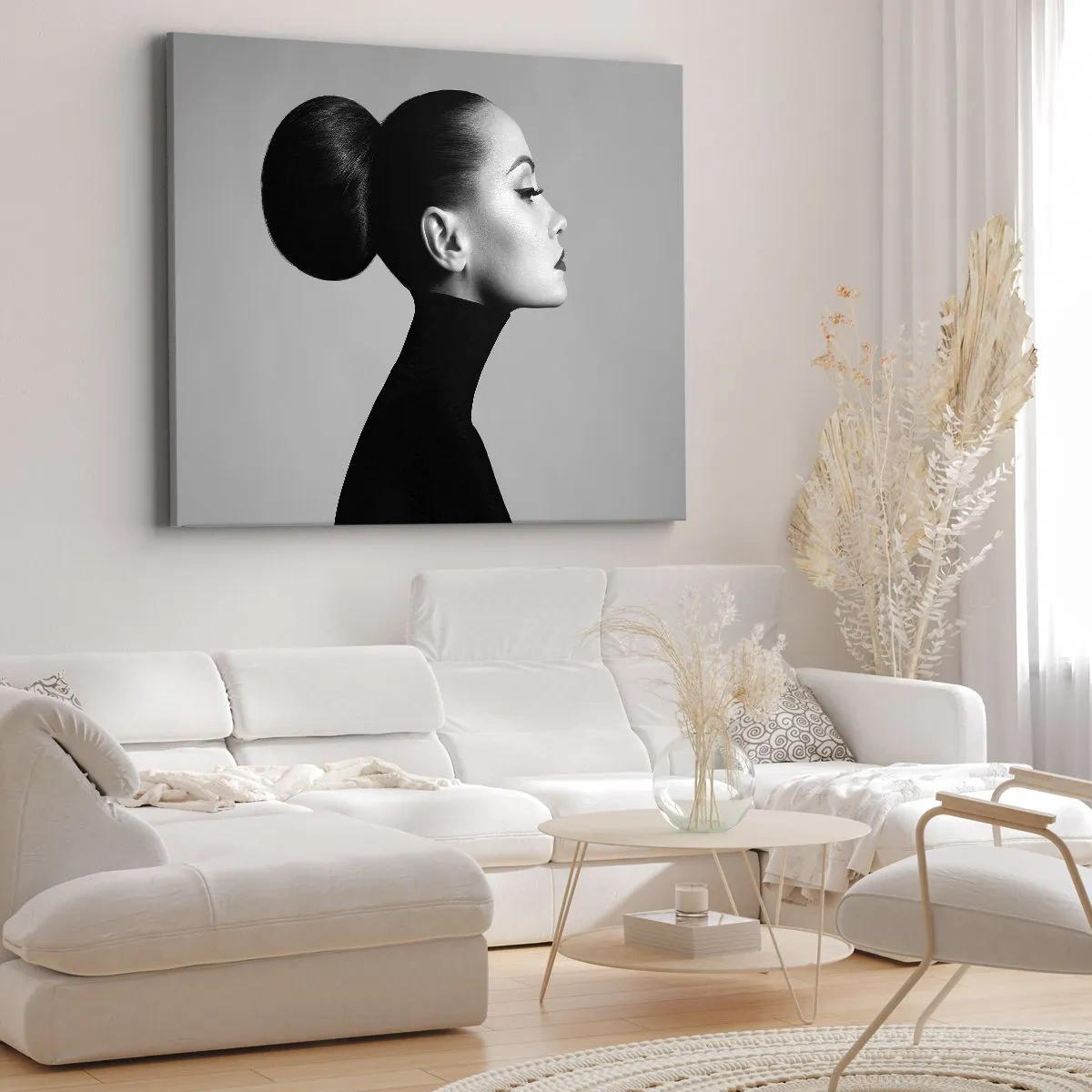 Obraz na plátne - Profil ženy v čiernobielom s elegantným drdolom - 70x50cm - Moderná Nefertiti - Moderná nástenná dekorácia do obývacej izby a spálne ARTTOR