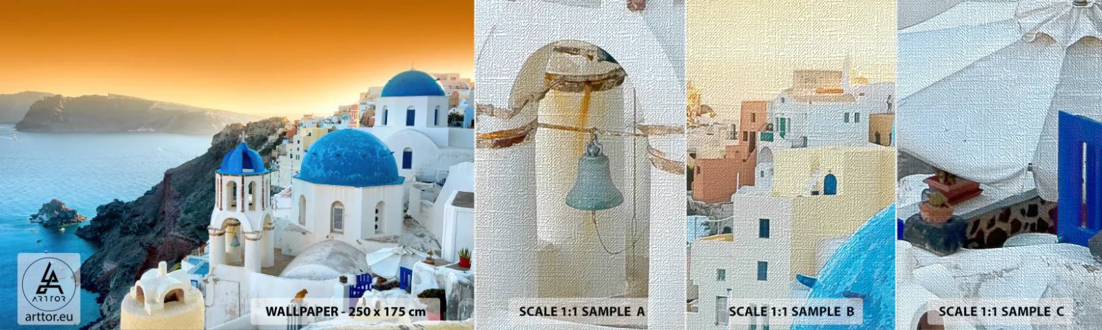 Vzorka fototapety Premium Canvas - Santorini - v náruči skál - Krajina, Grécko, Santorini - 100x30 cm