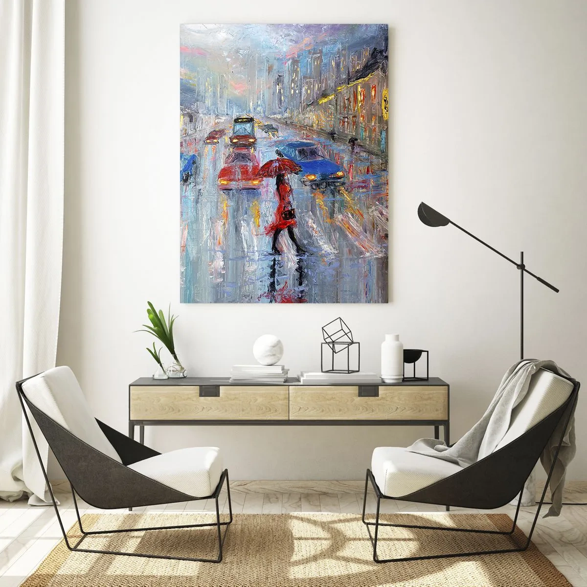 Obraz na skle - Daždivé popoludnie v meste - 50x70 cm