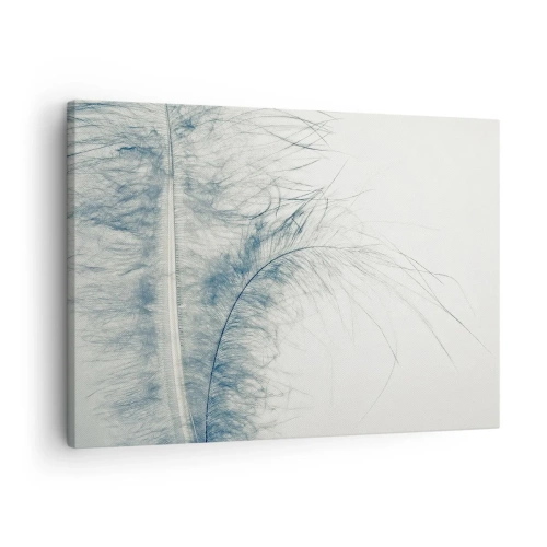 Obraz na plátne - Jemné pierko v pastelových odtieňoch na svetlom pozadí - 70x50cm - Šepot prírody - Moderná nástenná dekorácia do obývacej izby a spálne ARTTOR