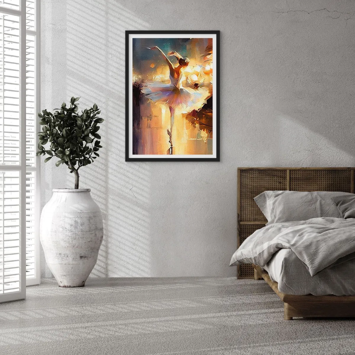 Plagát v čiernom ráme - Baletka v zlatom svetle javiska - 50x70cm - Zázrak na ulici - Moderná nástenná dekorácia do obývacej izby a spálne ARTTOR