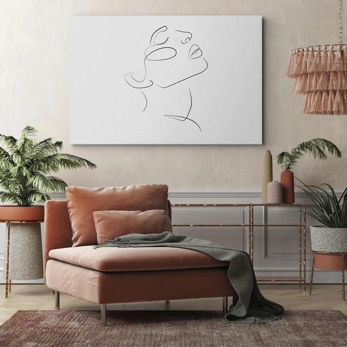 Obraz na plátne - Minimalistická skica ženskej tváre z profilu. - 70x50cm - Meandre sna - Moderná nástenná dekorácia do obývacej izby a spálne ARTTOR