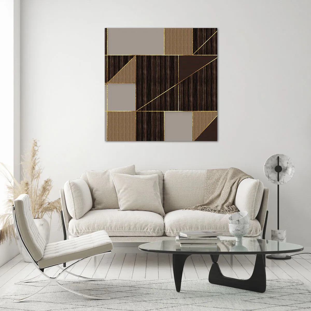 Obraz na skle - Mozaika hnedej a zlatej - 70x70 cm