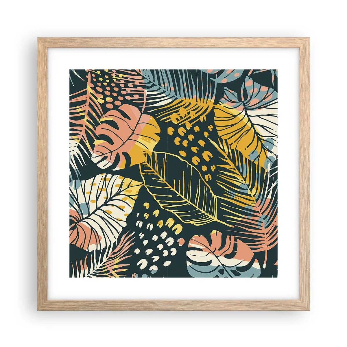 Plagát v ráme zo svetlého duba - Listová fantázia - 40x40 cm