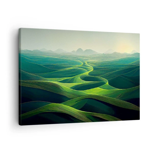 Obraz na plátne - Zelené kopce s vlnitými chodníkmi - 70x50cm - V zelených údoliach - Moderná nástenná dekorácia do obývacej izby a spálne ARTTOR