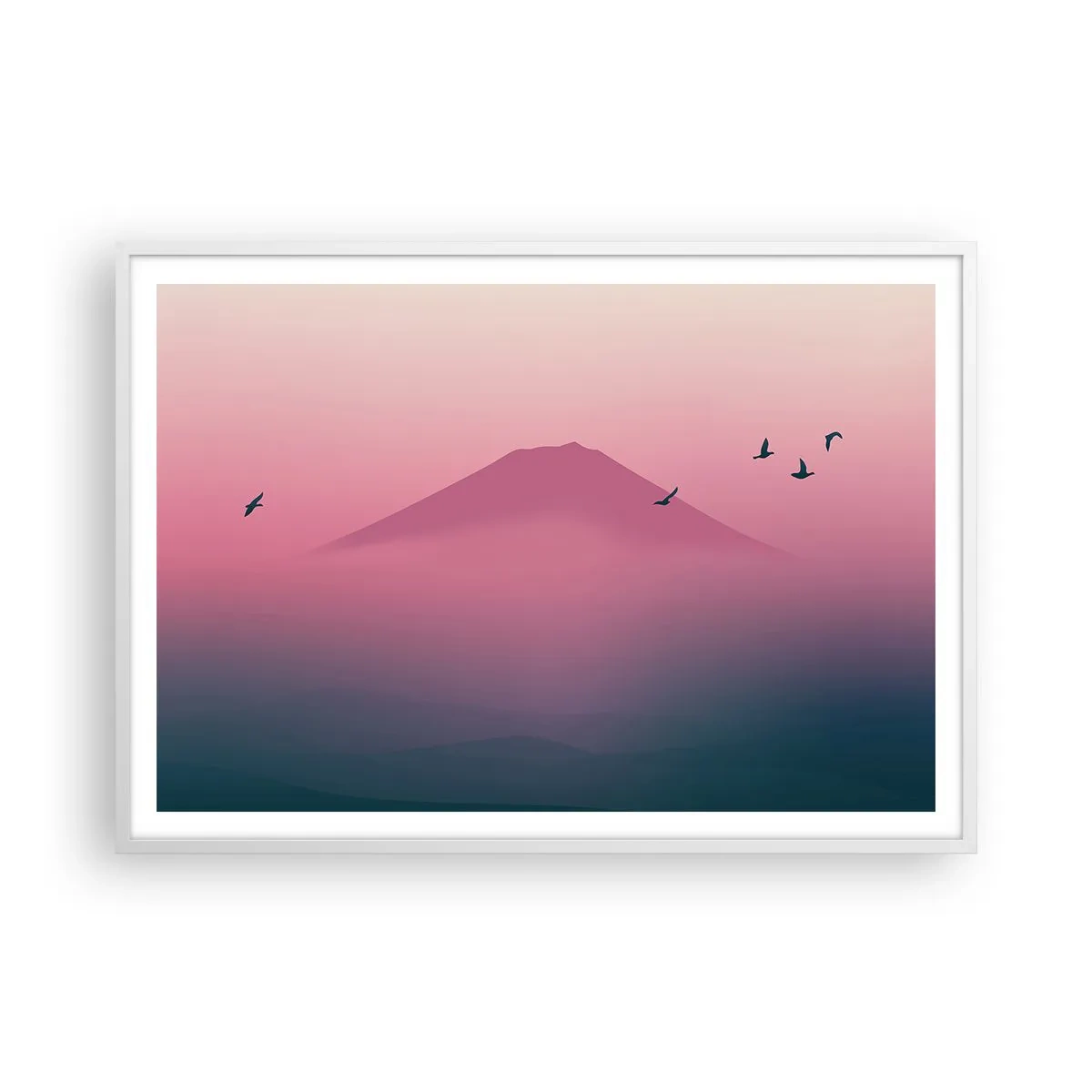 Plagát v bielom ráme - Pútnici nad oblakmi - 100x70 cm