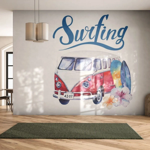 Fototapeta na mieru Samolepiaca Deluxe Sticker - Uhorka - klasika pre surferov - Vintage autobus, Cestuje, Surfová doska