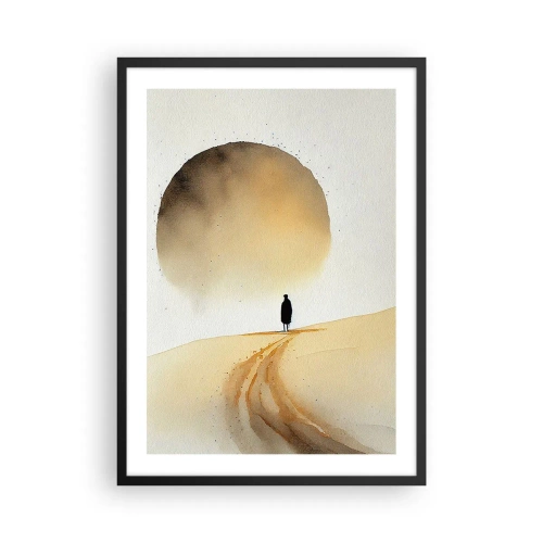 Plagát v čiernom ráme - Silueta cestujúceho na púštnej ceste - 50x70cm - Vždy túžba - Moderná nástenná dekorácia do obývacej izby a spálne ARTTOR