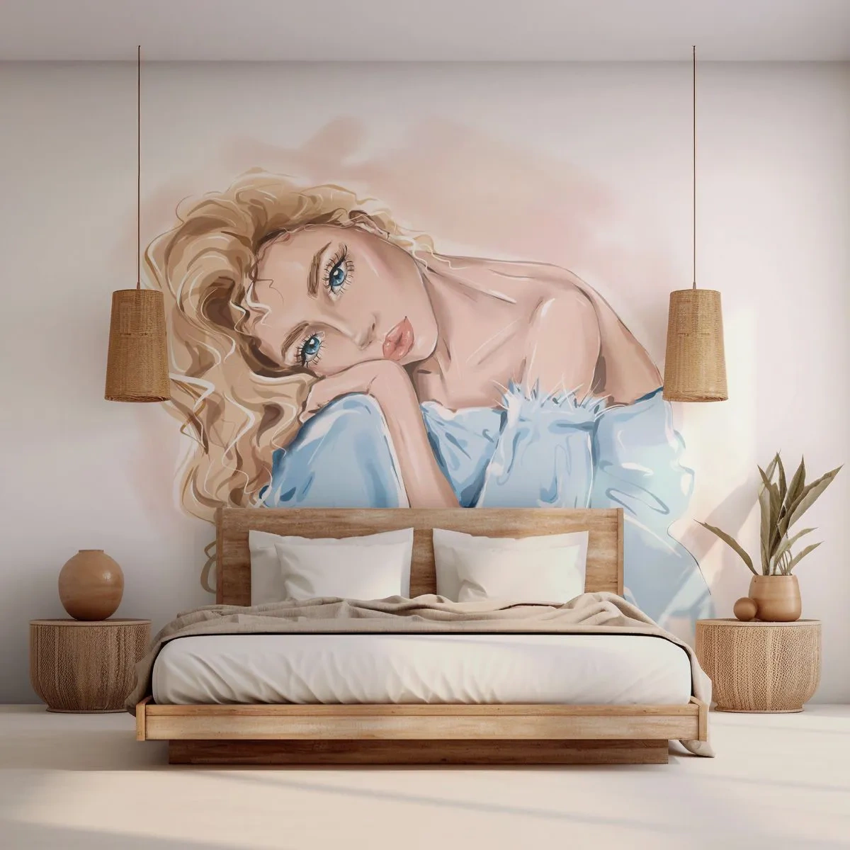 Fototapeta Premium Canvas - Zasnená v modrej - Žena, Móda, Grafika - 100x70 cm