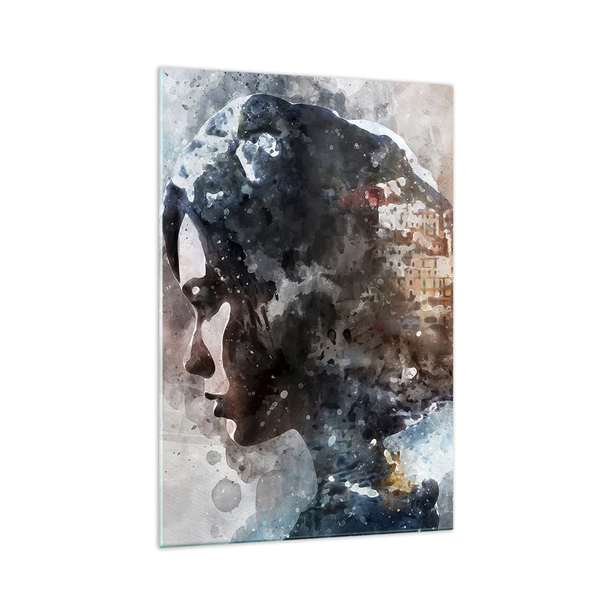 Obraz na skle - Príbeh o dievčati s mestom v pozadí - 70x100 cm