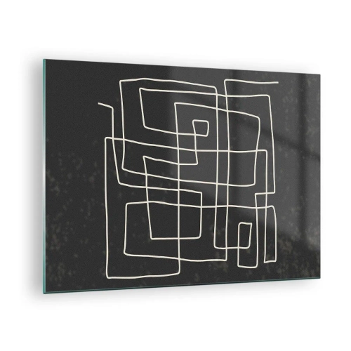 Obraz na skle - Geometrická abstrakcia s bielymi čiarami na čiernom pozadí - 70x50cm - Nie je to tak jednoduché - Moderná nástenná dekorácia do obývacej izby a spálne ARTTOR