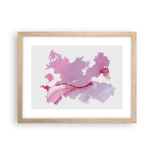 Plagát v ráme zo svetlého duba - Mapa ružového sveta - 40x30 cm