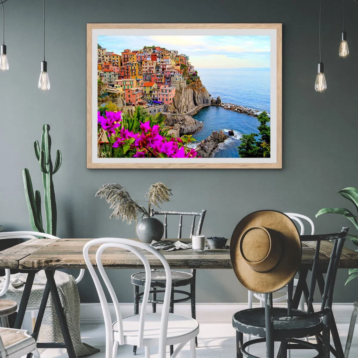 Plagát v ráme zo svetlého duba - Usmievavé mesto - 100x70 cm