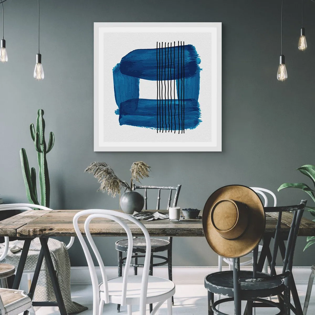 Plagát v bielom ráme - Modročierna kompozícia - 40x40 cm