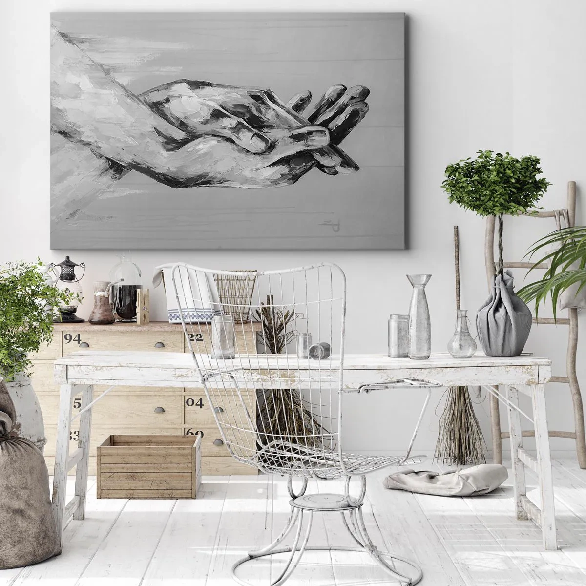Obraz na plátne - Čiernobiela kompozícia dvoch zopnutých rúk na svetlom pozadí. - 70x50cm - Začiatok… - Moderná nástenná dekorácia do obývacej izby a spálne ARTTOR
