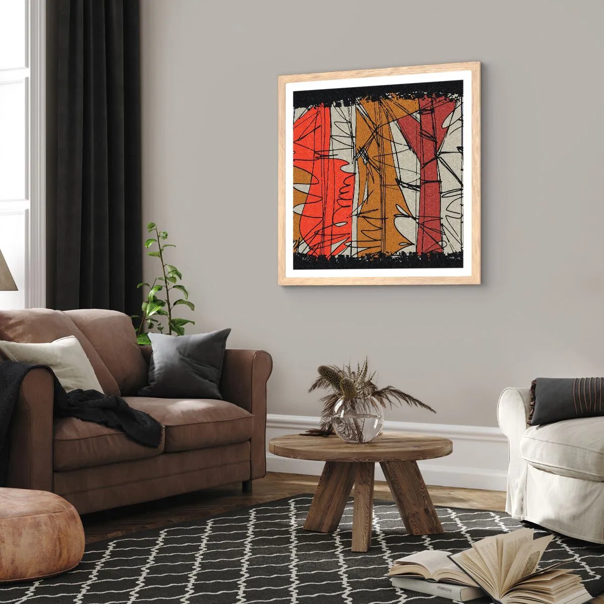 Plagát v ráme zo svetlého duba - Spontánna kompozícia - 60x60 cm