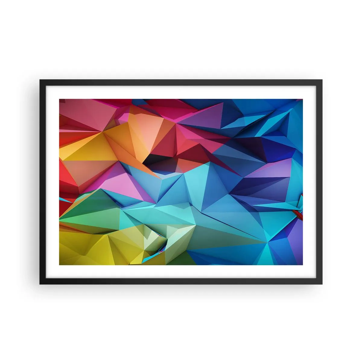 Plagát v čiernom ráme - Dúhové origami - 70x50 cm