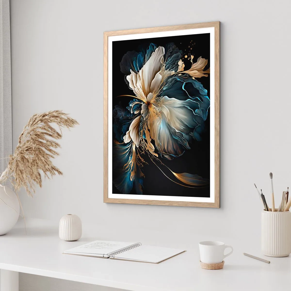 Plagát v ráme zo svetlého duba - Rozprávkový kvet papradia - 70x100 cm