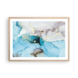 Plagát v ráme zo svetlého duba - Štúdia o stretnutí šedej a tyrkysovej - 70x50 cm