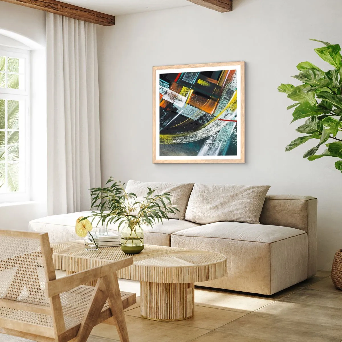 Plagát v ráme zo svetlého duba - Energia pohybu - 60x60 cm