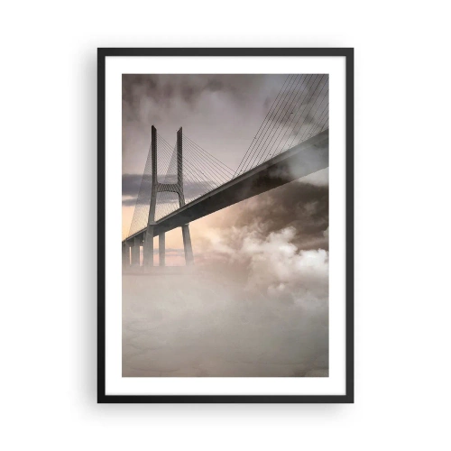 Plagát v čiernom ráme - Most v hmle pri východe slnka - 50x70cm - Pri rieke, ktorá nie je - Moderná nástenná dekorácia do obývacej izby a spálne ARTTOR