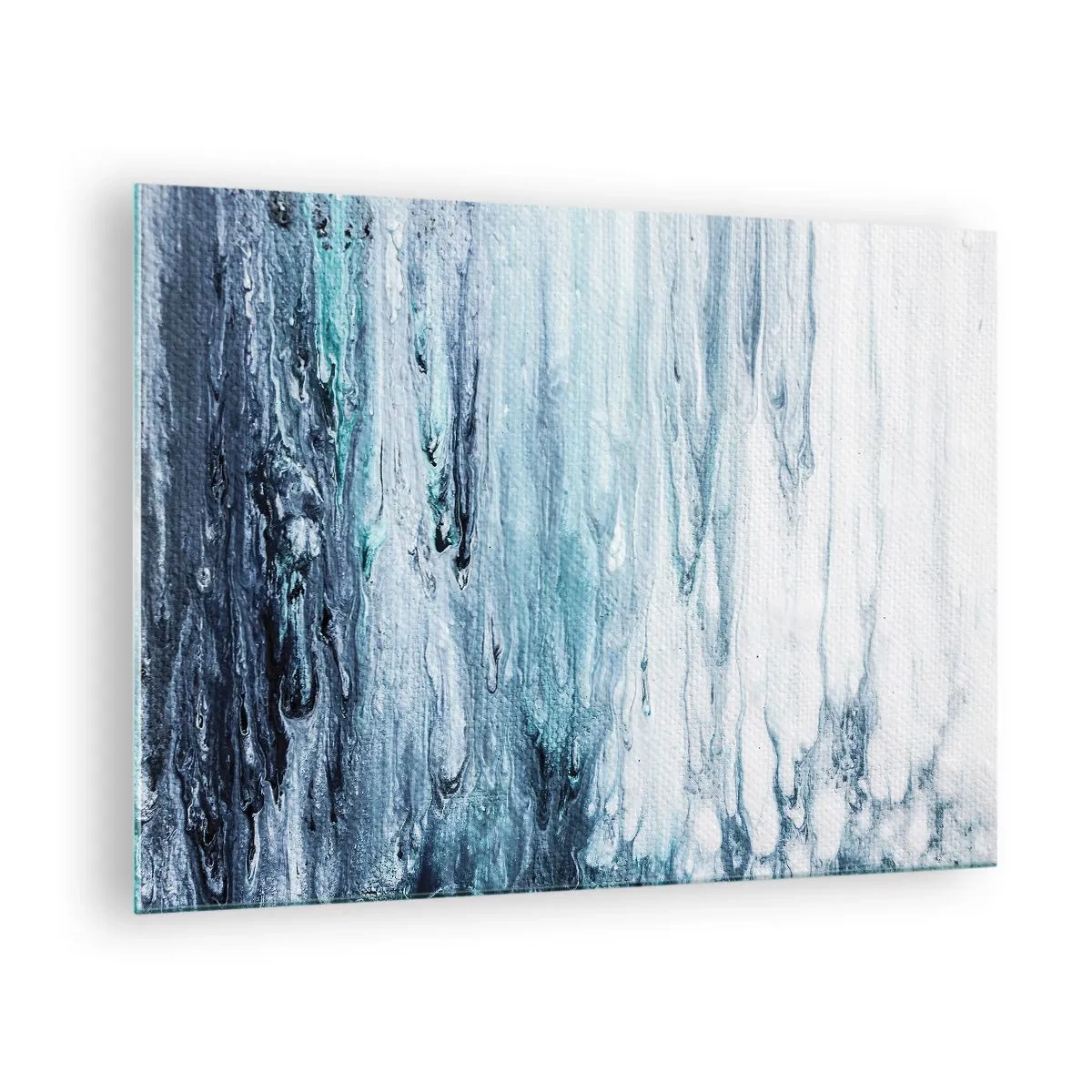 Obraz na skle - Abstraktný vzor pripomínajúci vodné toky v odtieňoch modrej. - 70x50cm - Modré cencúle - Moderná nástenná dekorácia do obývacej izby a spálne ARTTOR