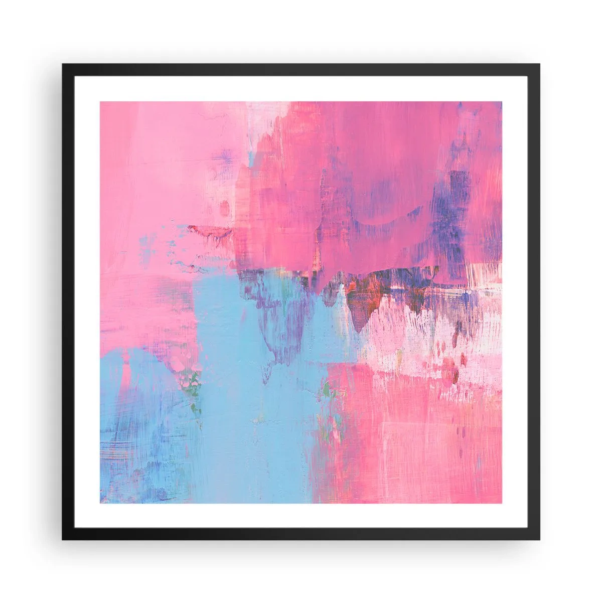 Plagát v čiernom ráme - Ružová, modrá a štipka svetla - 60x60 cm