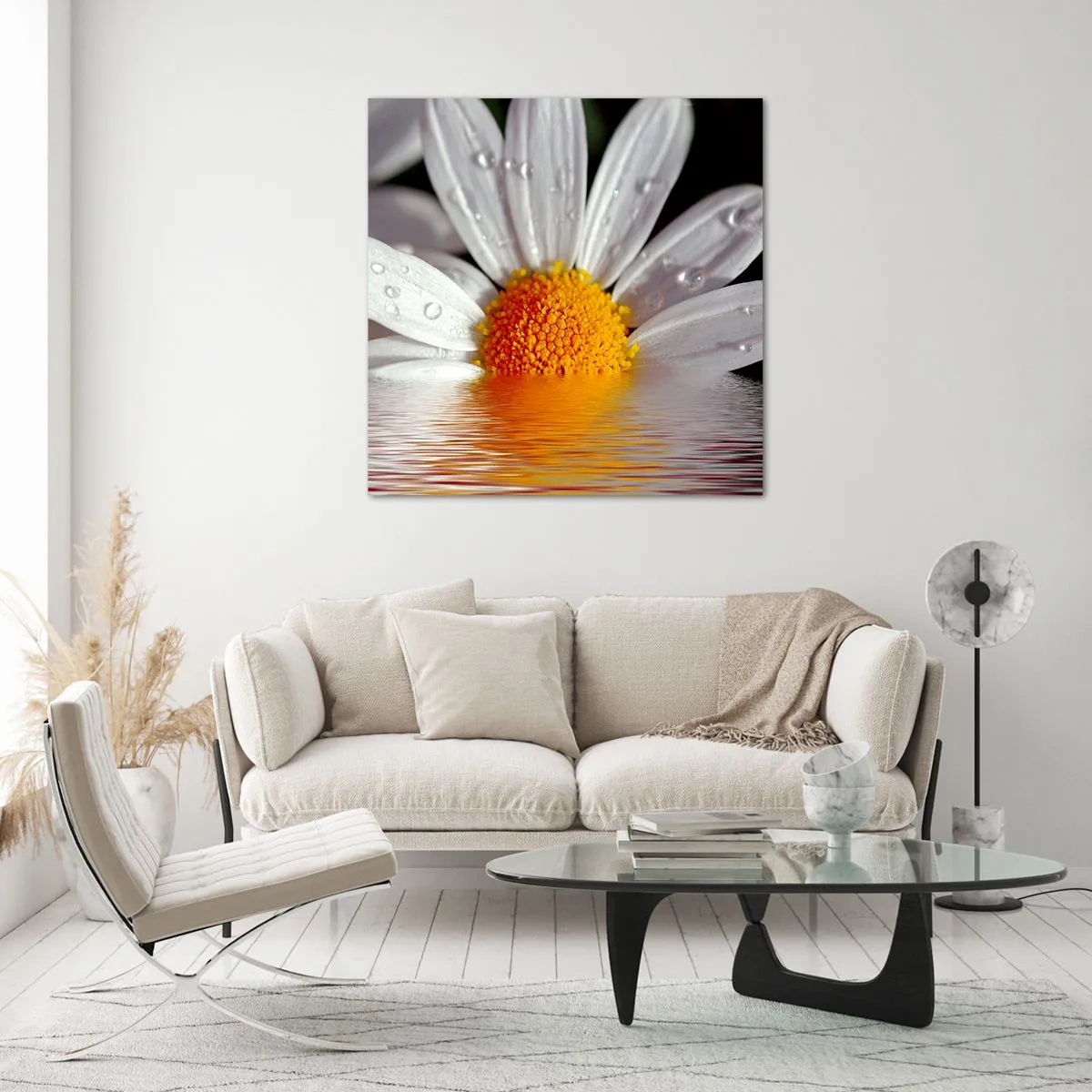 Obraz na skle - Vychádzajúce slnko sedmokrásky - 70x70 cm