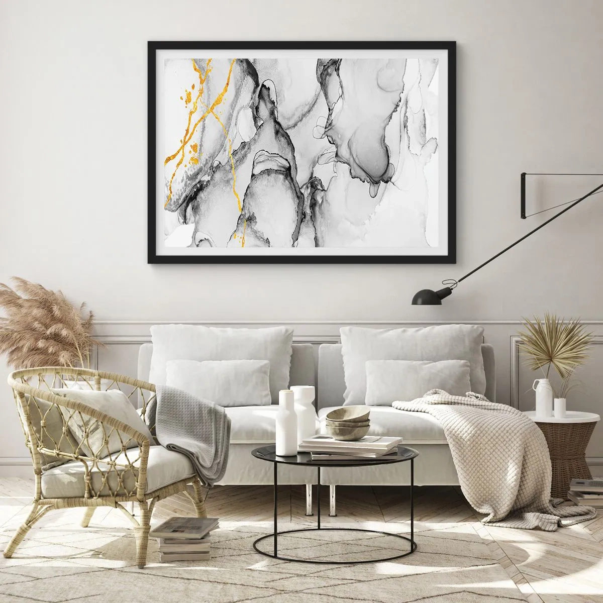 Plagát v čiernom ráme - Kompozícia so zlatým motívom - 70x50 cm
