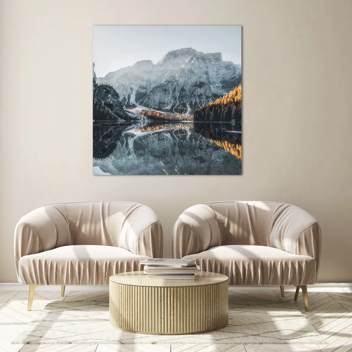 Obraz na skle - Zrkadlová krajina - 70x70 cm