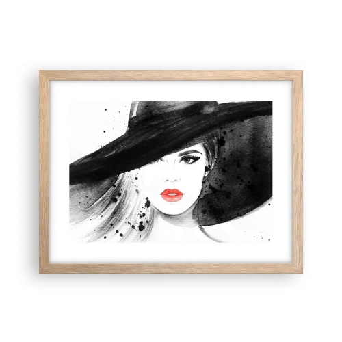 Plagát v ráme zo svetlého duba - Dáma v čiernom - 40x30 cm