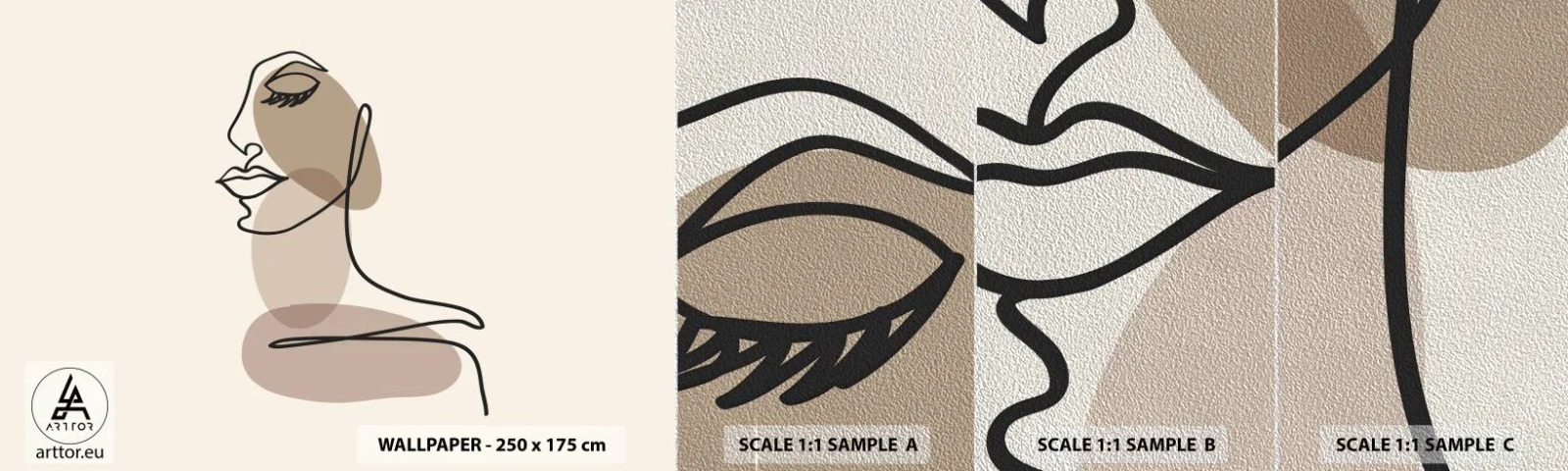 Vzorka fototapety Premium Sand - Pri počúvaní samého seba - Abstrakcia, Ženská tvár, Grafika - 100x30 cm