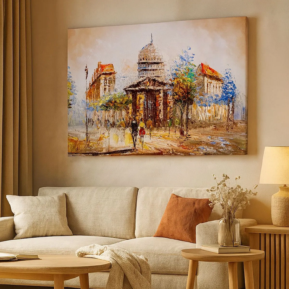 Obraz na plátne - Impresionistická mestská scenéria s historickou budovou - 70x50cm - Parížska prechádzka - Moderná nástenná dekorácia do obývacej izby a spálne ARTTOR