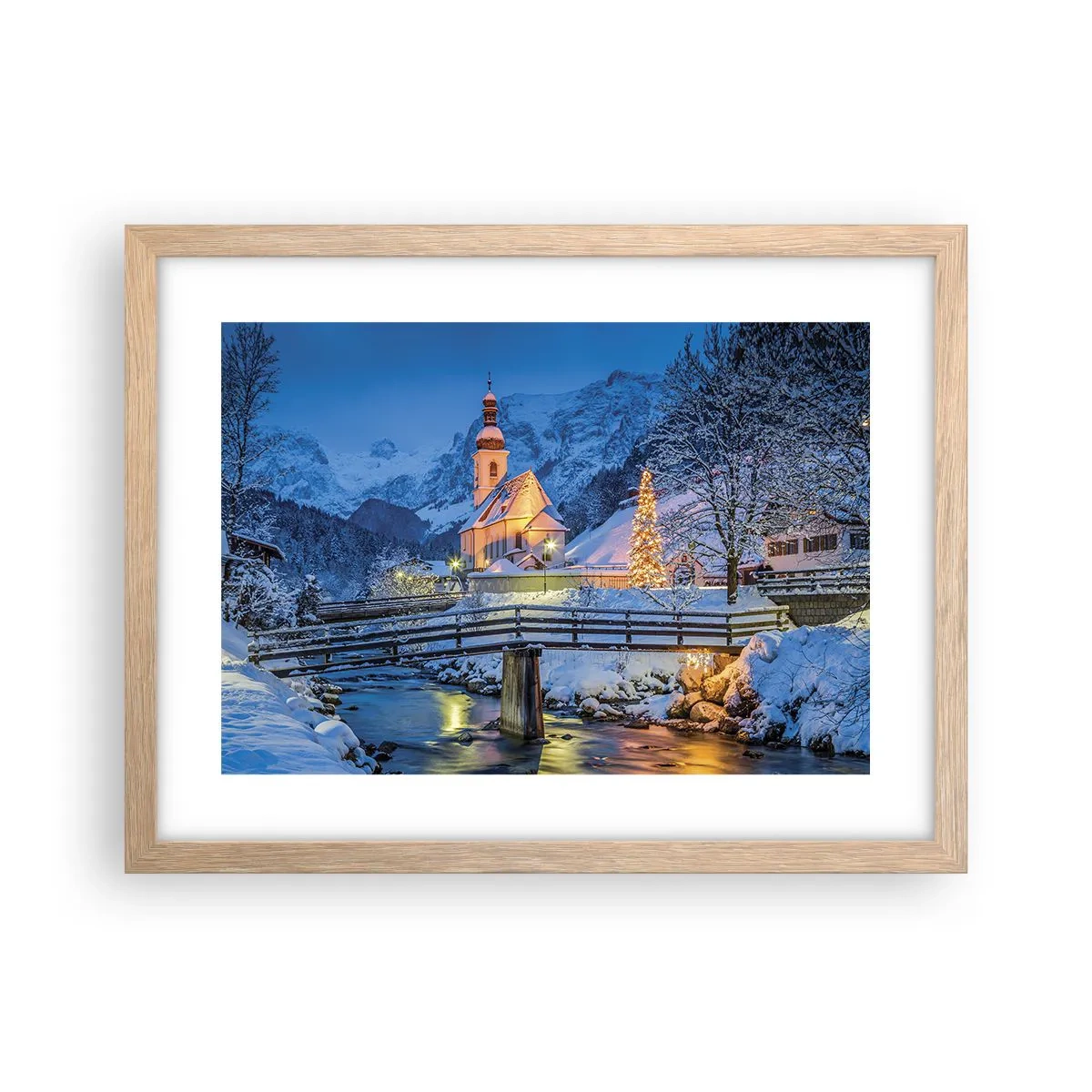 Plagát v ráme zo svetlého duba - Duch Vianoc - 40x30 cm