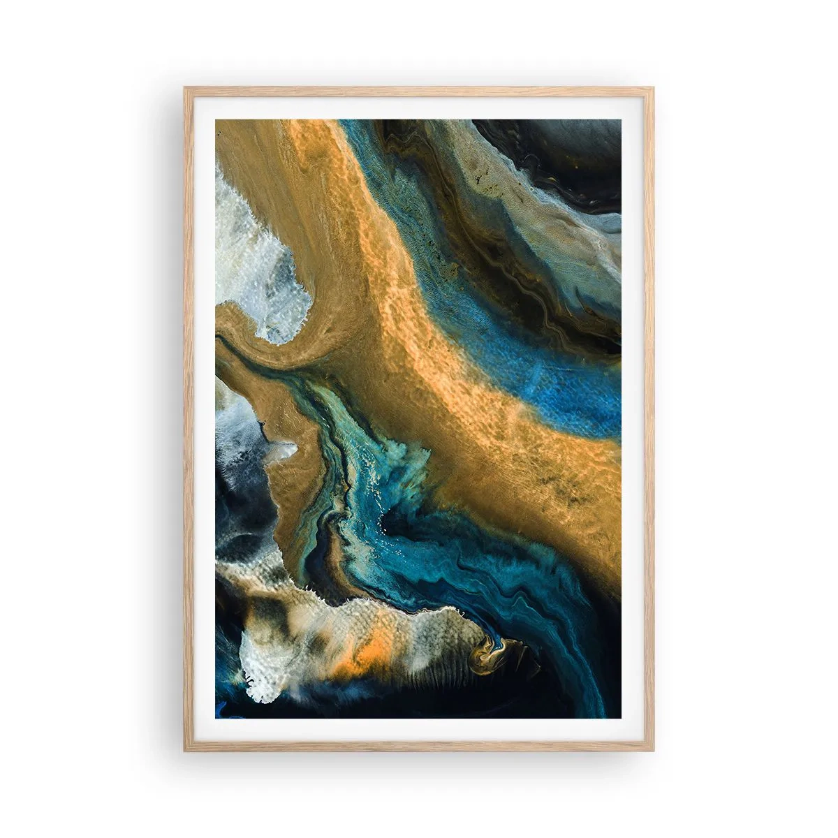 Plagát v ráme zo svetlého duba - Modrá – žltá – vzájomné vplyvy - 70x100 cm