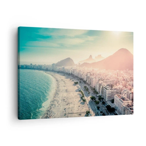 Obraz na plátne - Panoráma pláže Copacabana s horami v pozadí v Rio de Janeiro - 70x50cm - Večná dovolenka v Riu - Moderná nástenná dekorácia do obývacej izby a spálne ARTTOR
