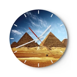 Nástenné hodiny - Pyramídy v Gíze proti modrej oblohe - 30x30cm - 40 storočí sa na vás pozerá - Moderná nástenná dekorácia do obývacej izby, kuchyne a spálne ARTTOR