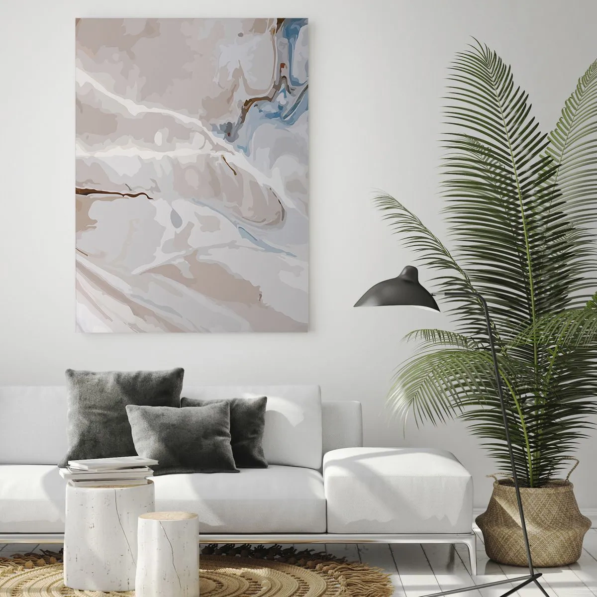 Obraz na skle - Modré meandre pod bielou - 70x100 cm