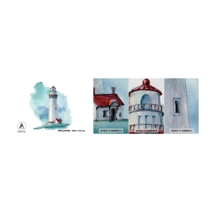 Vzorka fototapety Premium Sand - Nežná sestra blankytu - Maják, Prímorské, Kreslenie - 100x30 cm