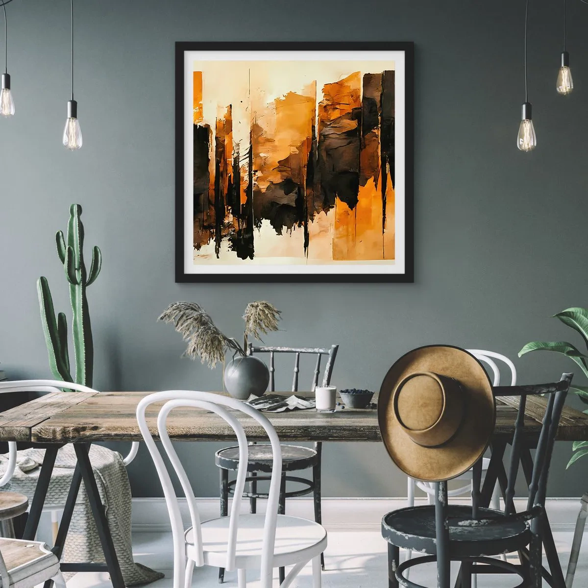 Plagát v čiernom ráme - Harmónia čiernej a zlatej - 60x60 cm